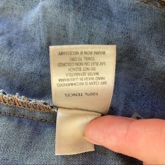 Ecru tencel soft jean looking like button down shirt with rolled up sleeves sz M - Picture 4 of 7